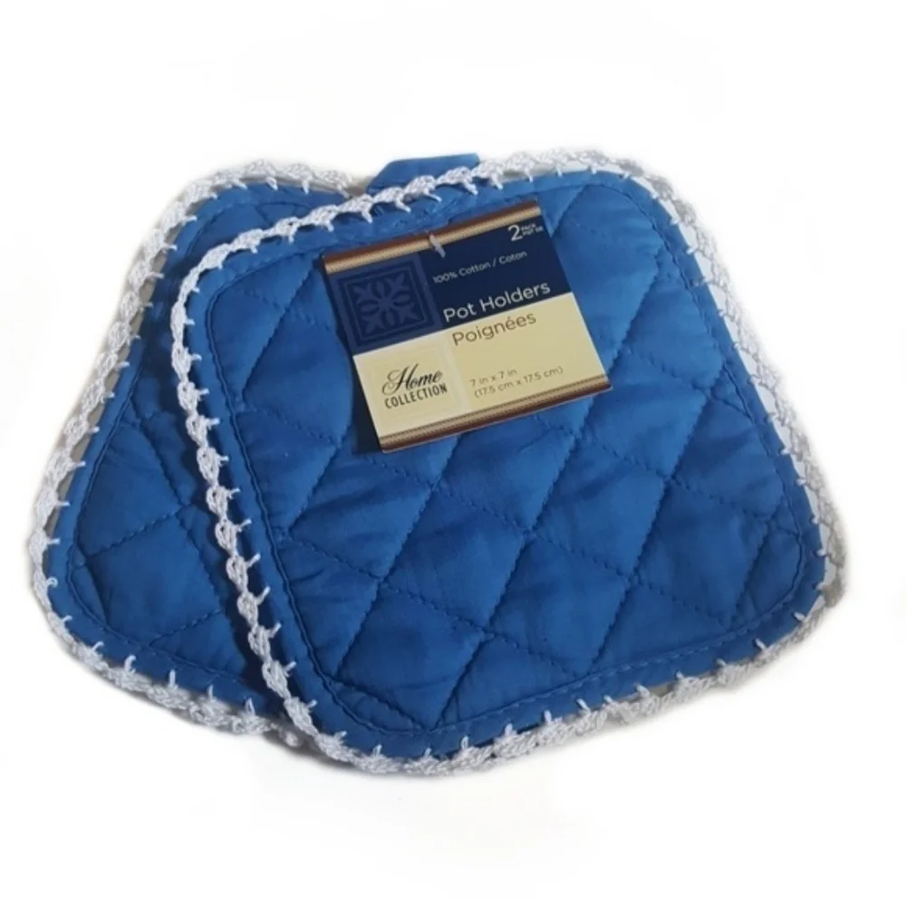 Handmade Crocheted Blue Hanging Potholder Square Set-Handmade